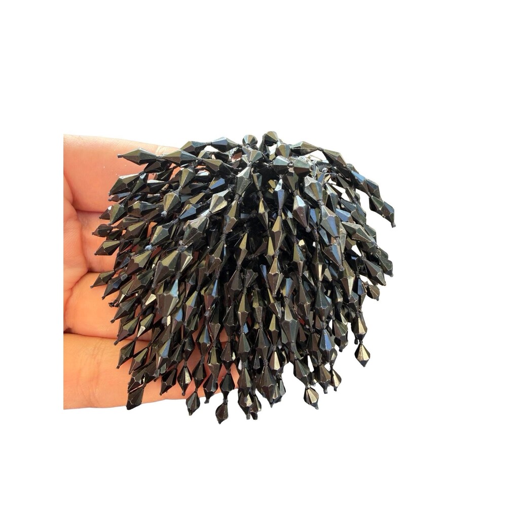Vintage Black Beaded Fringe Brooch